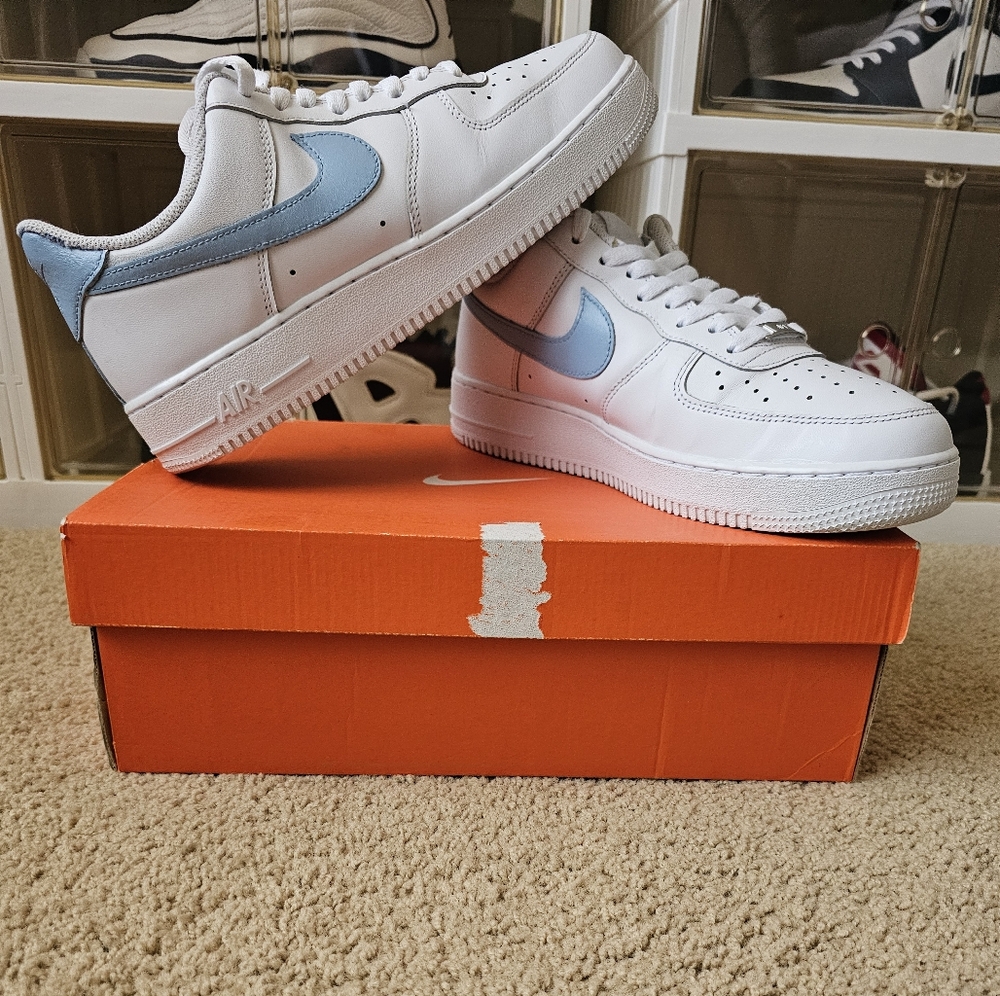 Nike Air Force 1 White and Blue Sneakers